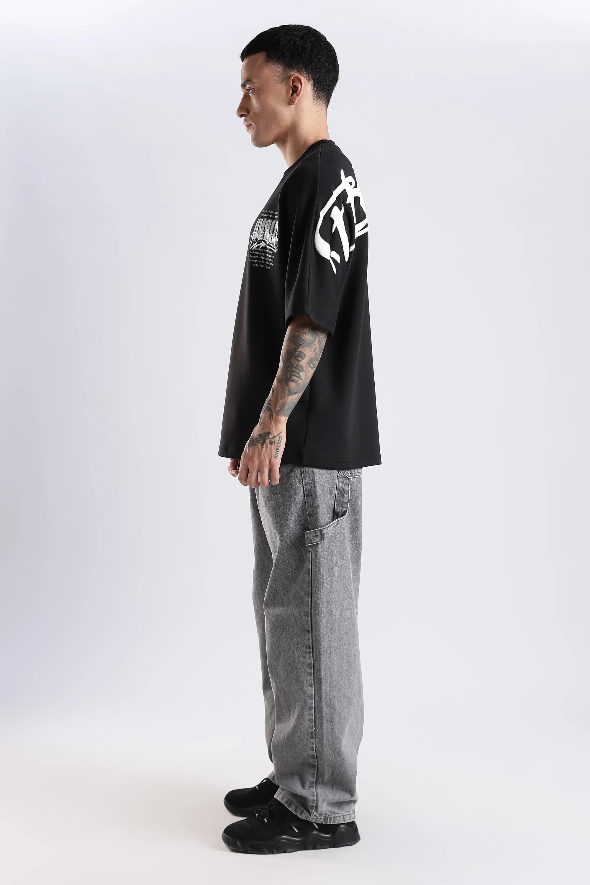 Freedom Graffiti Black Oversized Fit T-Shirt - moorooMEN