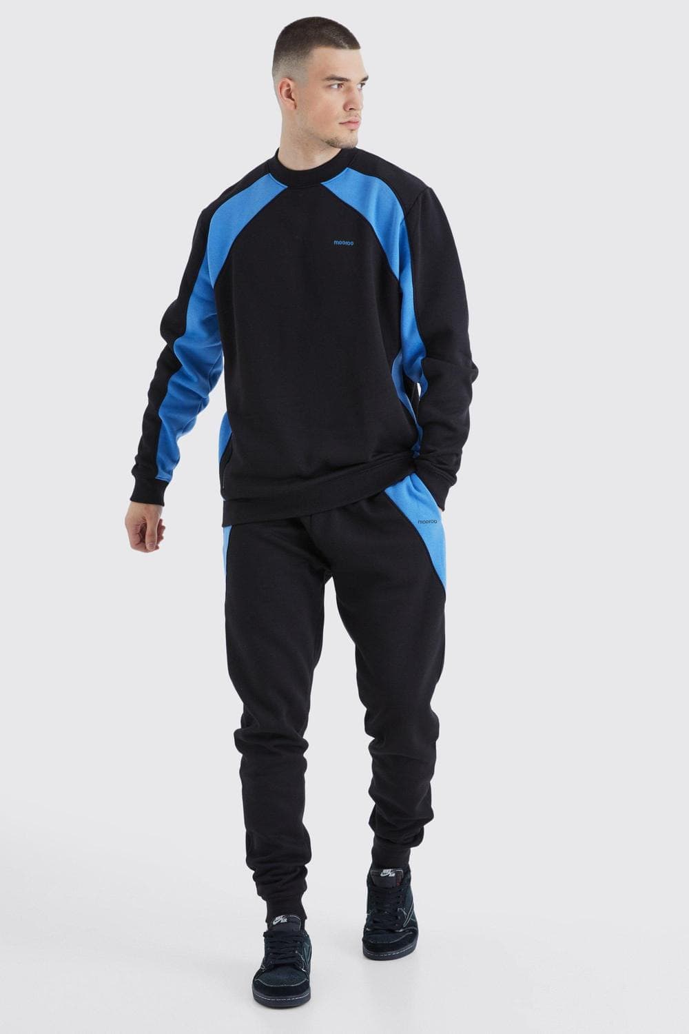 Men's Zip Detail Colour Block Sweatshirt Tracksuit Set