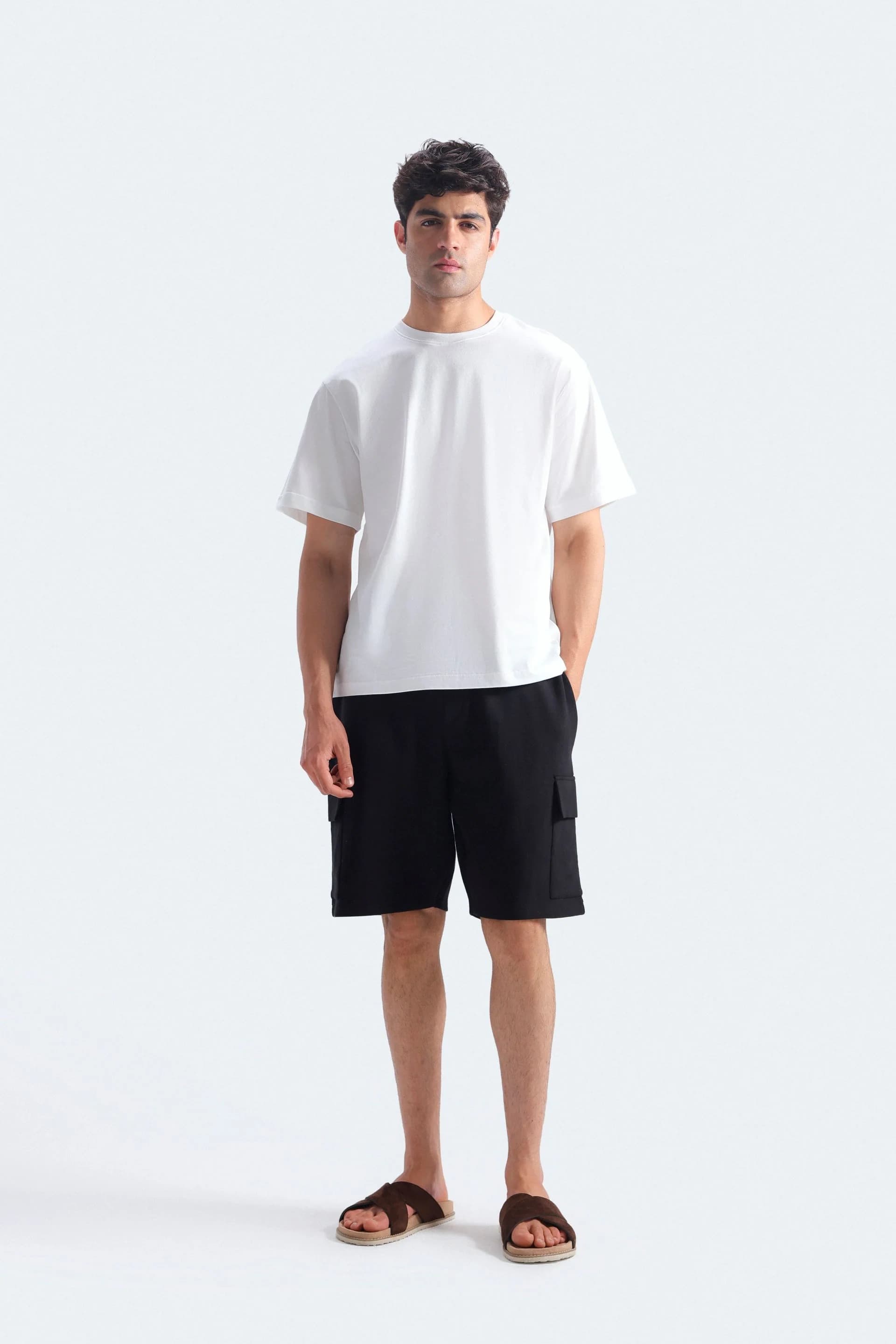 Minimal White Boxy Tee + Cargo Shorts Set