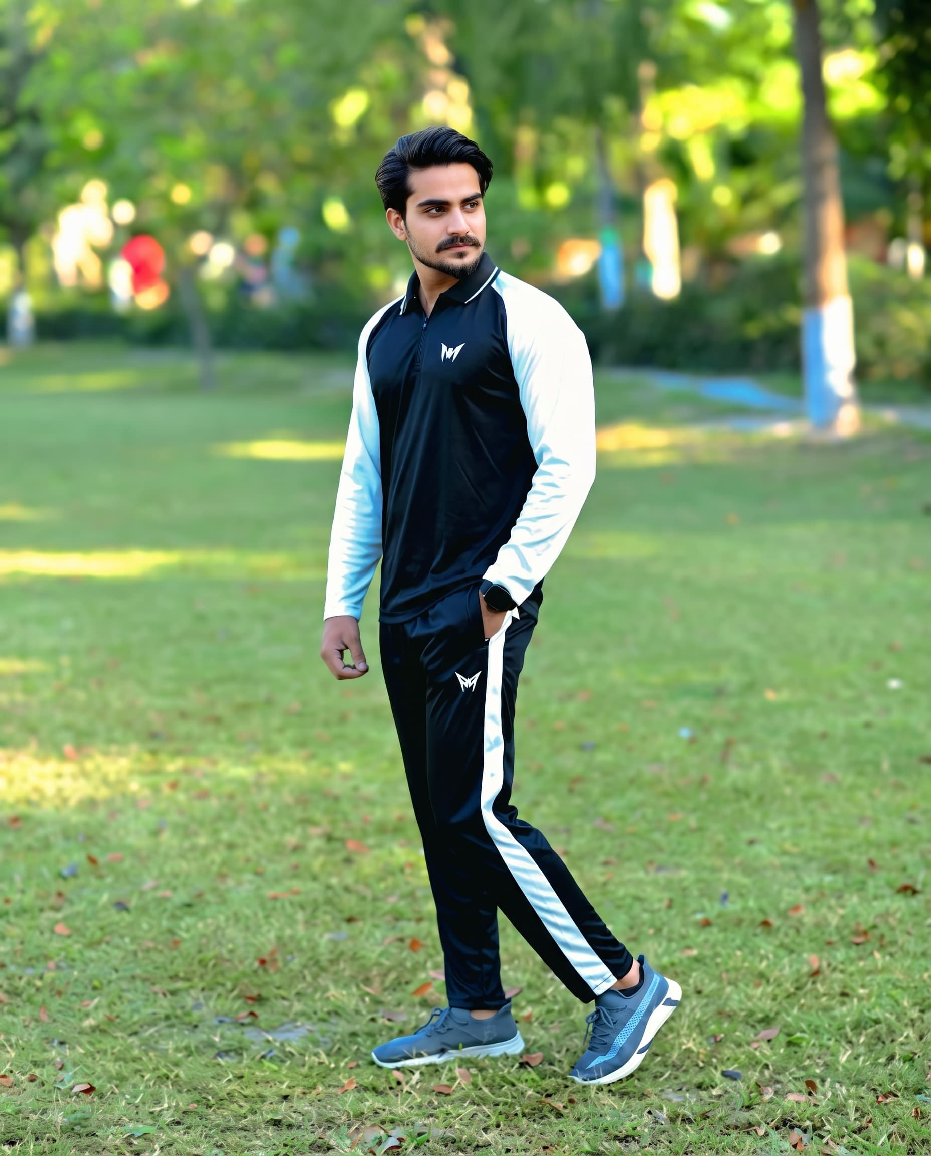 Men's Black and White Athletic Tracksuit - mooroo