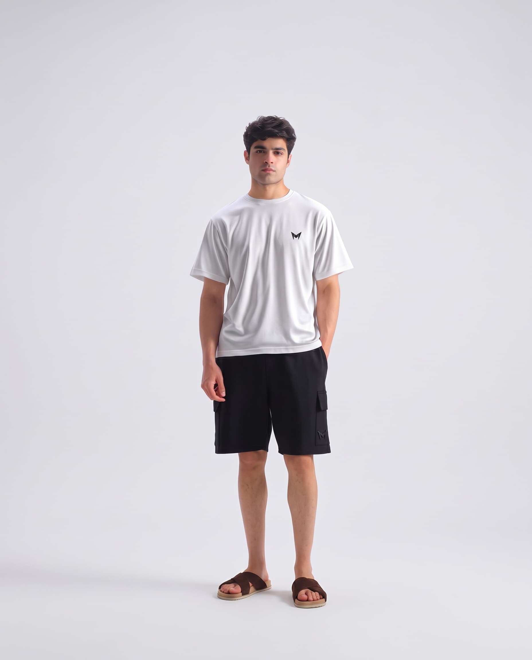 Minimal White Boxy Tee + Cargo Shorts Set