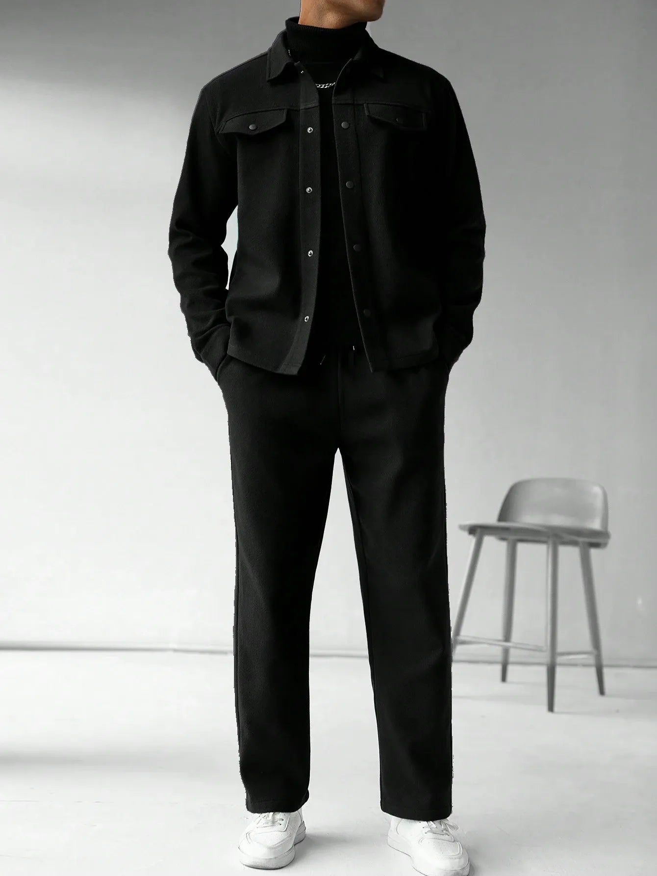 Men's Black Textured Co-ord Set: Jacket & Trousers