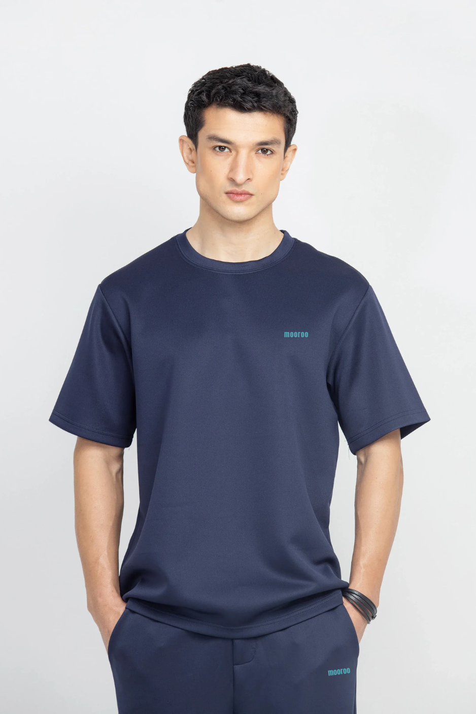 Men's Solid Navy Blue Premium Relaxed Fit Tracksuit