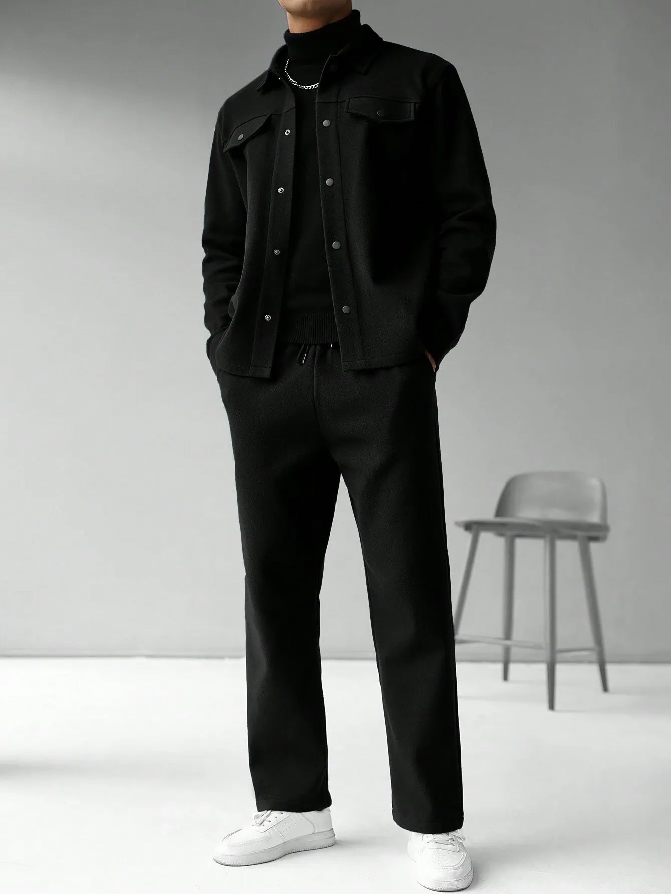 Men's Black Textured Co-ord Set: Jacket & Trousers