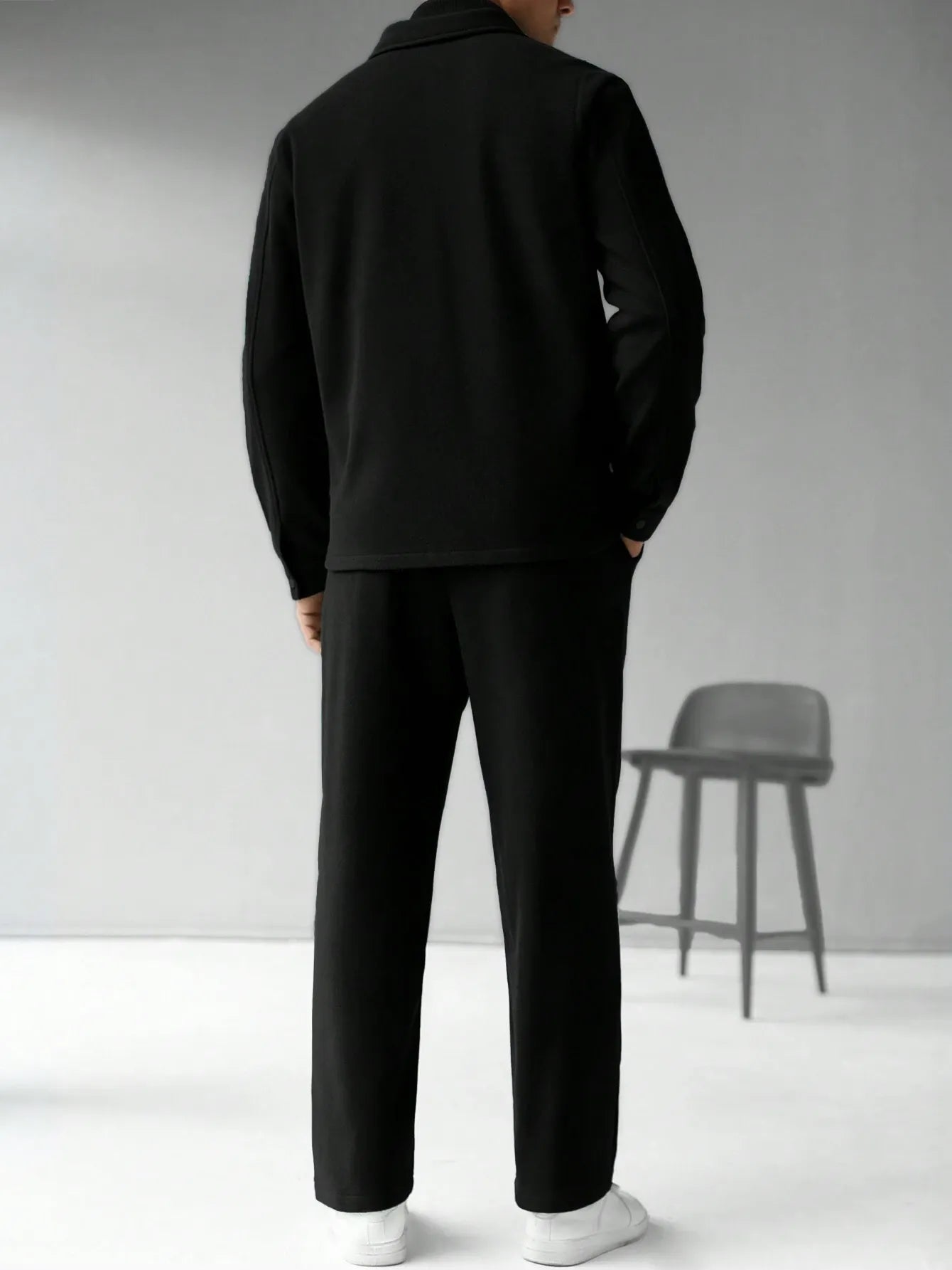 Men's Black Textured Co-ord Set: Jacket & Trousers