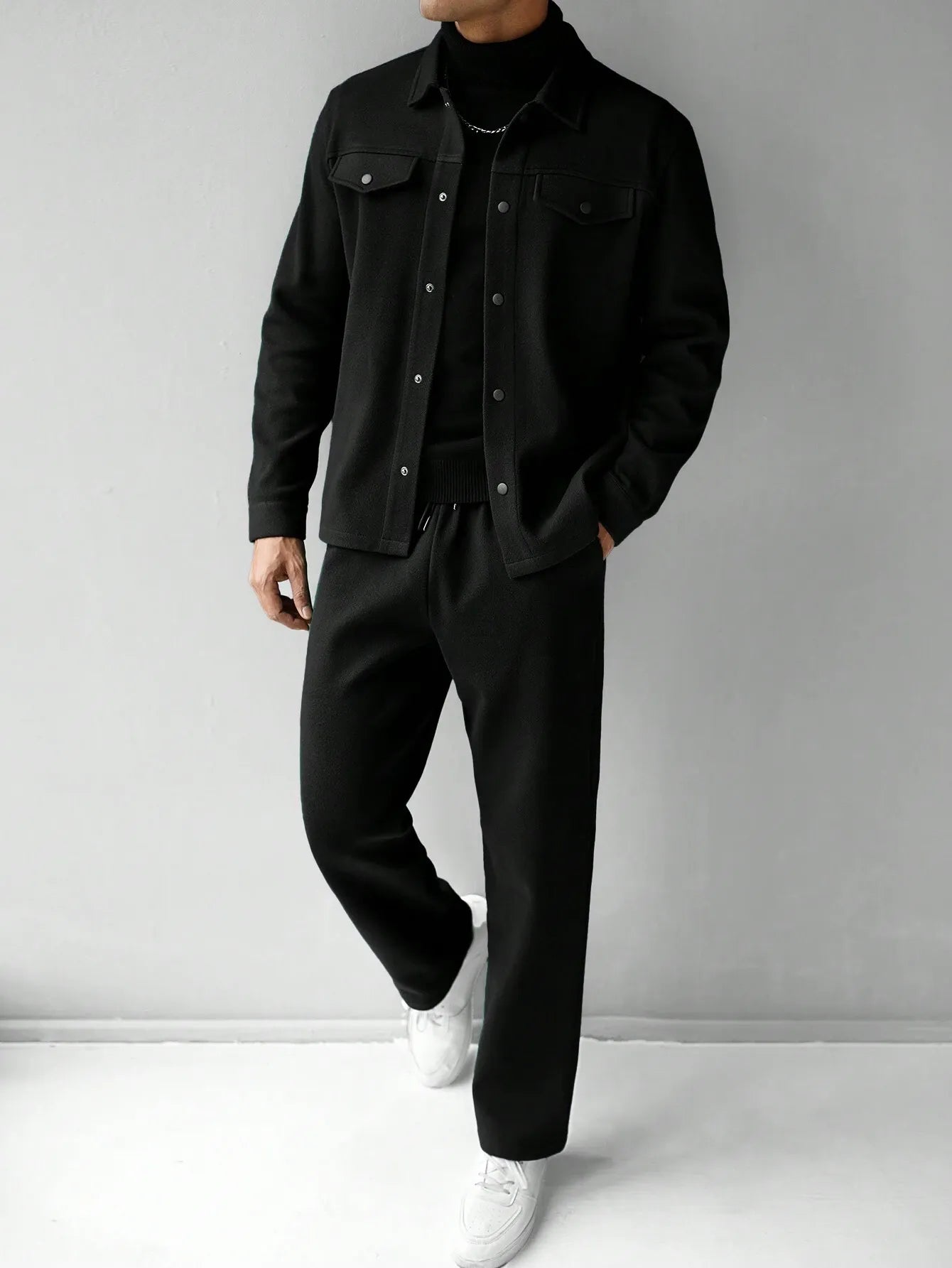 Men's Black Textured Co-ord Set: Jacket & Trousers