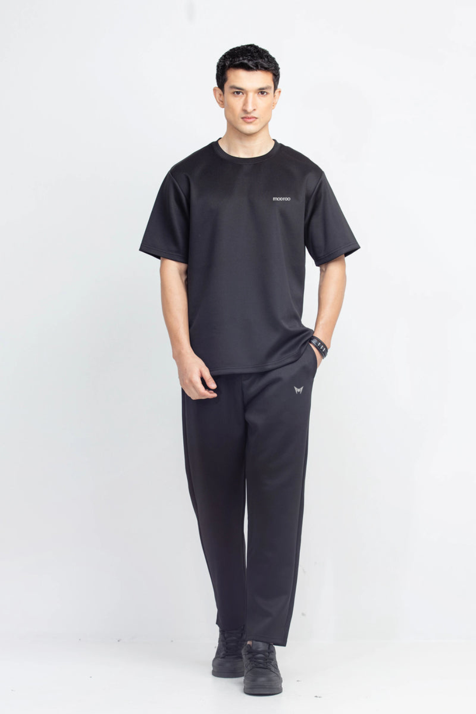 Men's Solid Black Premium Relaxed Fit Tracksuit